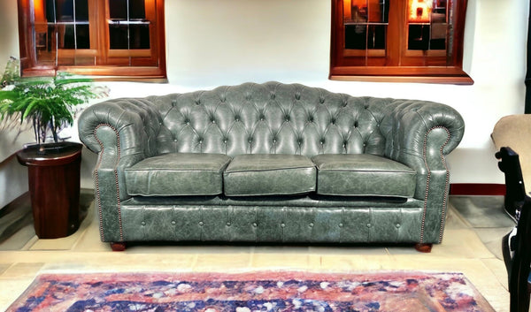 Oxford 3 Seat sofa in premium green leather (0001)