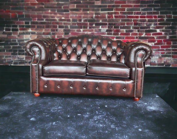 2 seat Oxford sofa in antique brown leather