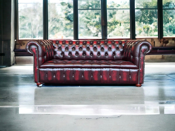 3 Seat Edwardian sofa in antique red leather