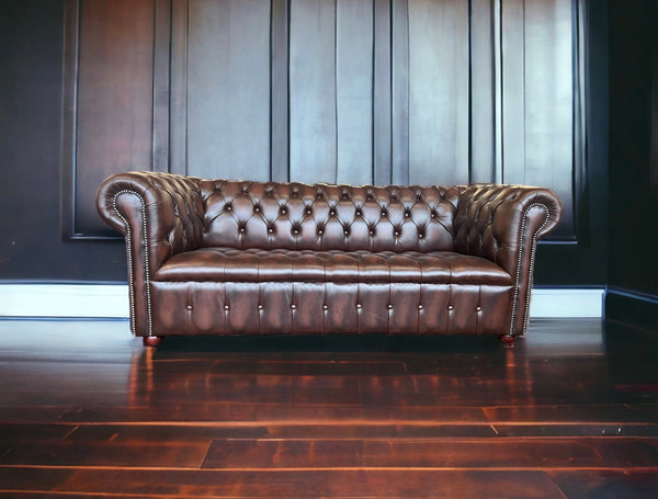 3 Seat Edwardian sofa antique brown leather