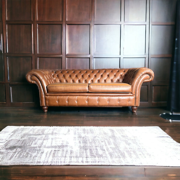 3 Seater London Sofa in Premium Tan Leather
